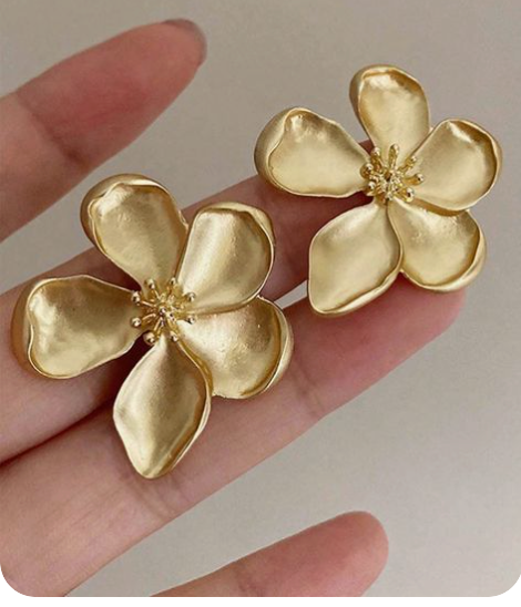 Golden Stud Floral Earrings